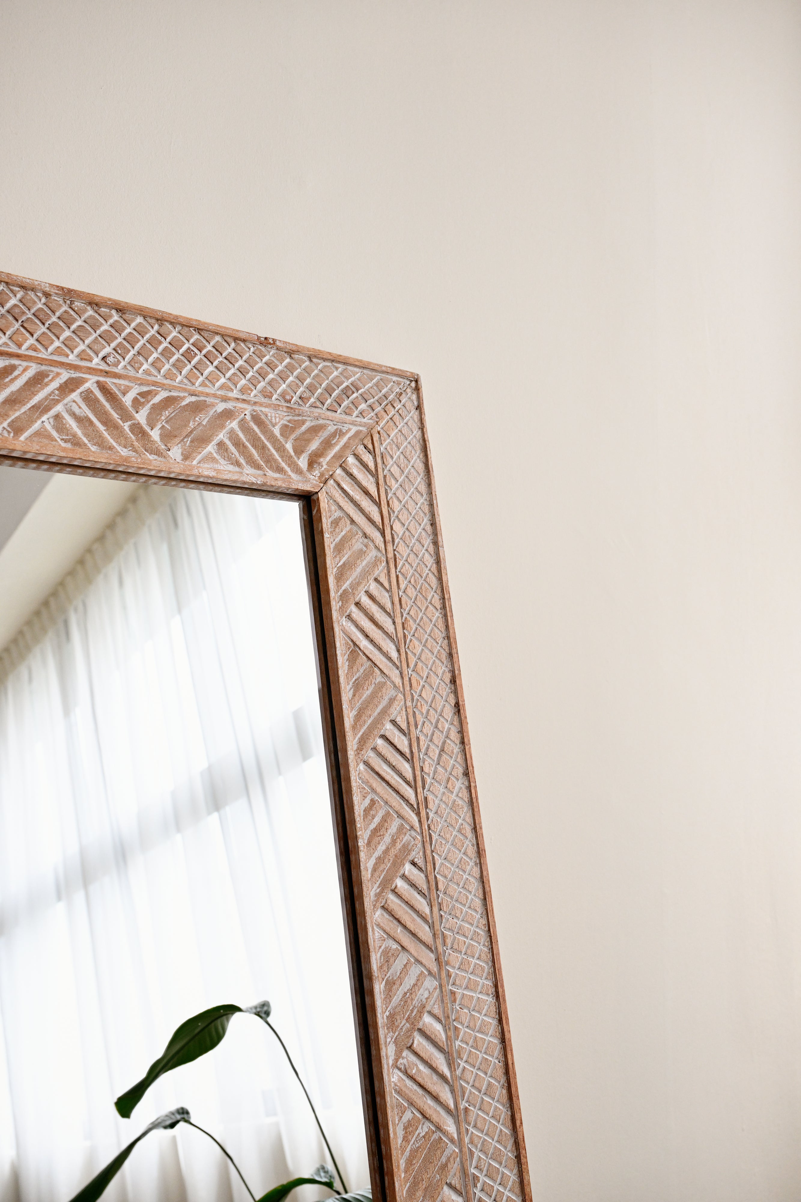 Manado White Washed Carved Mirror - 80cm x 180cm