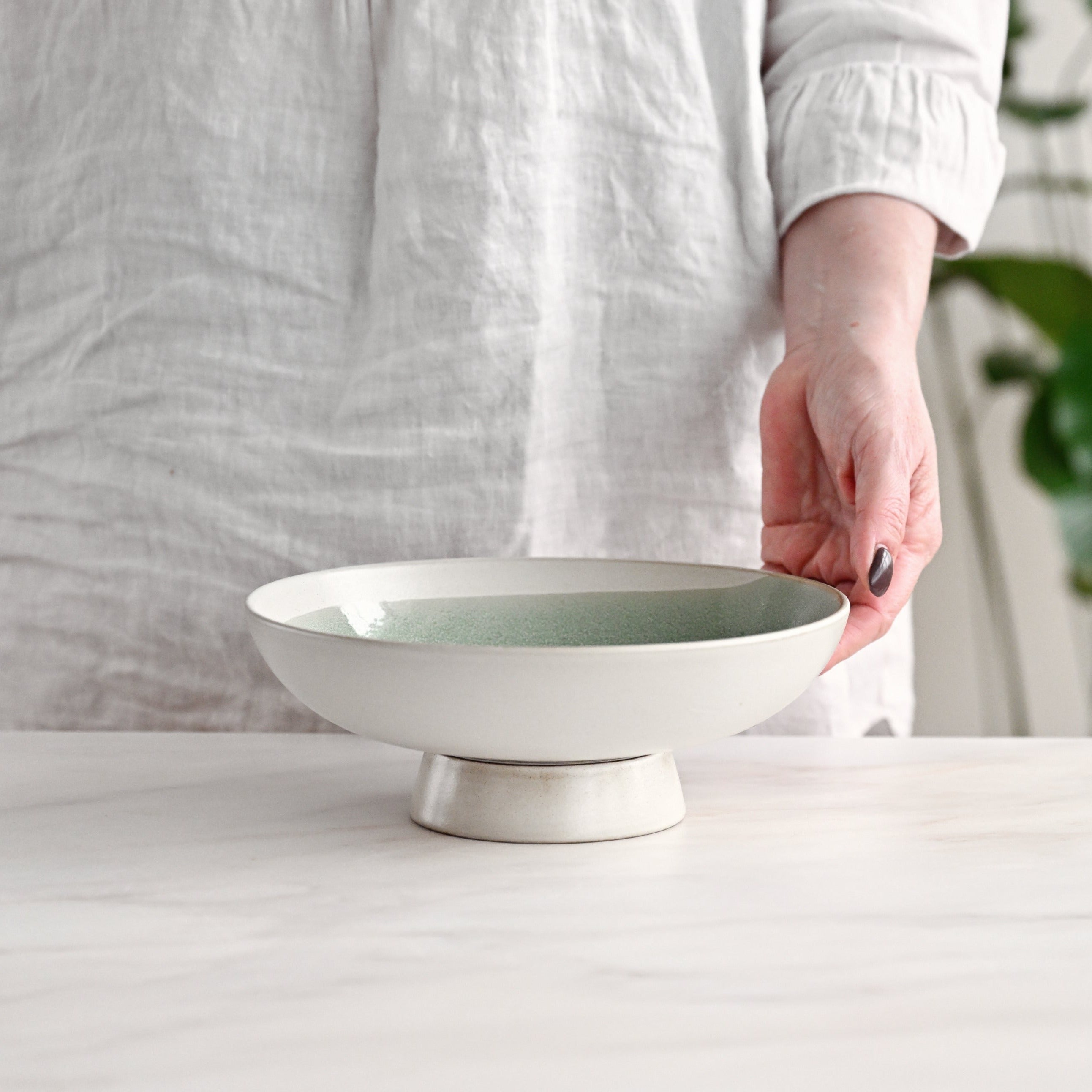 Galet Footed Bowl - Sage