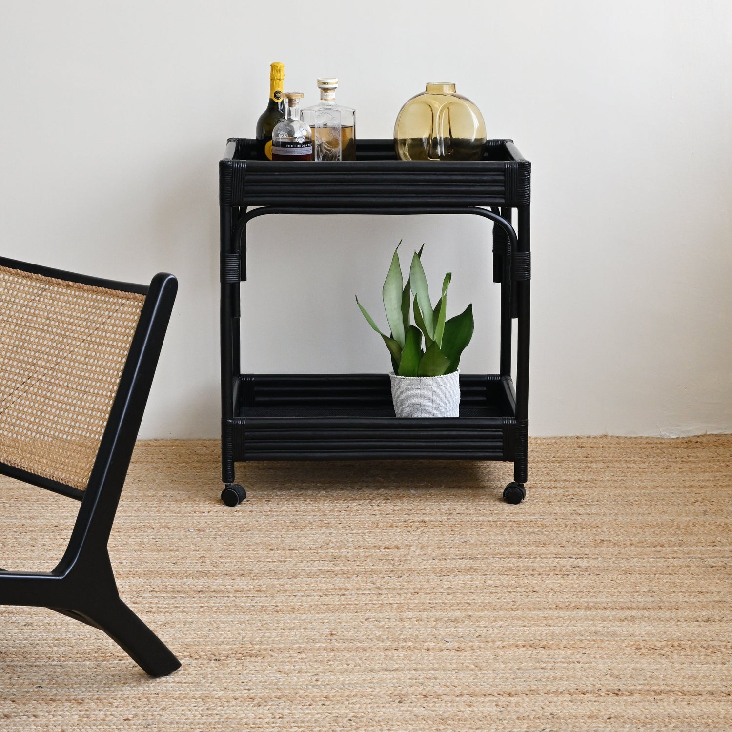 Isola Rattan Bar Cart - Black