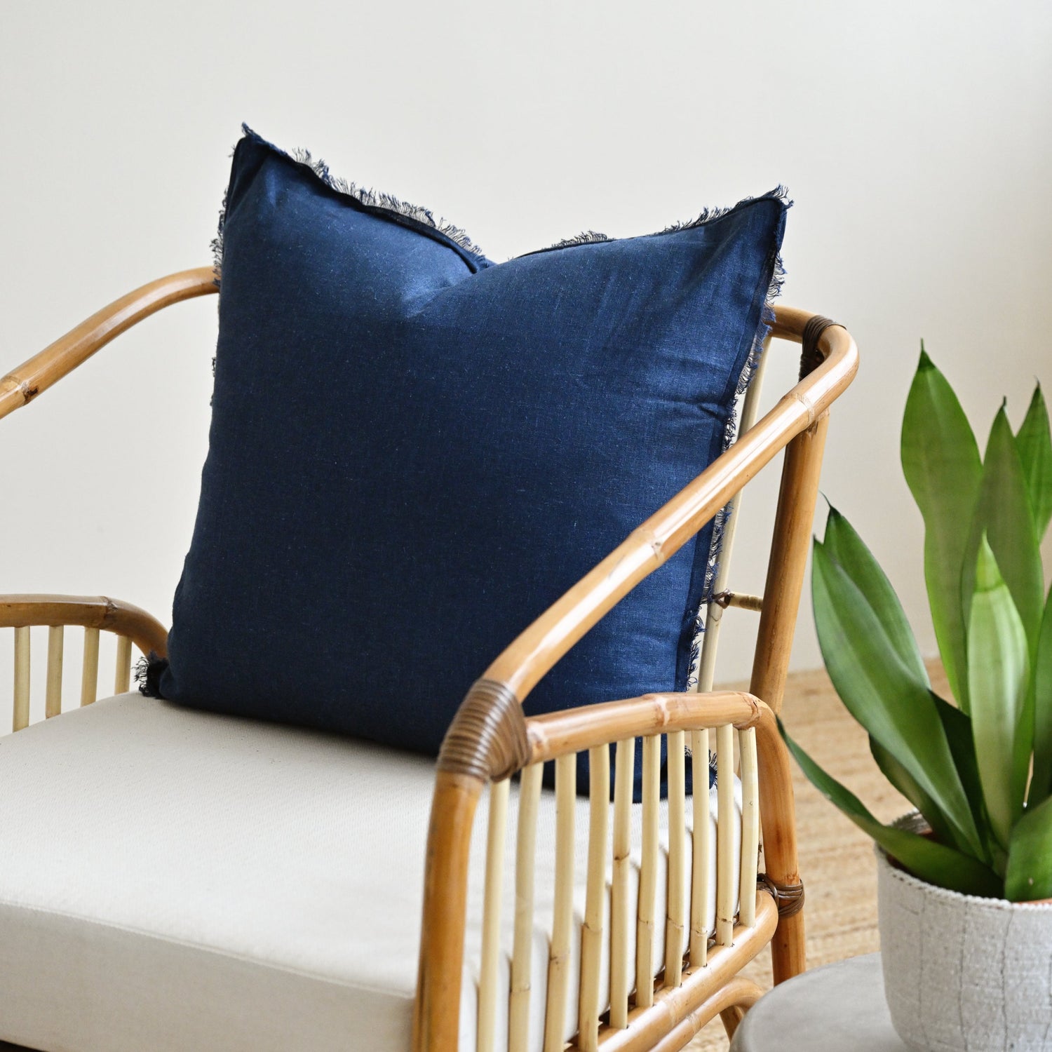 Navy Blue Freya Linen Square Cushion Cover - 55cm x 55cm