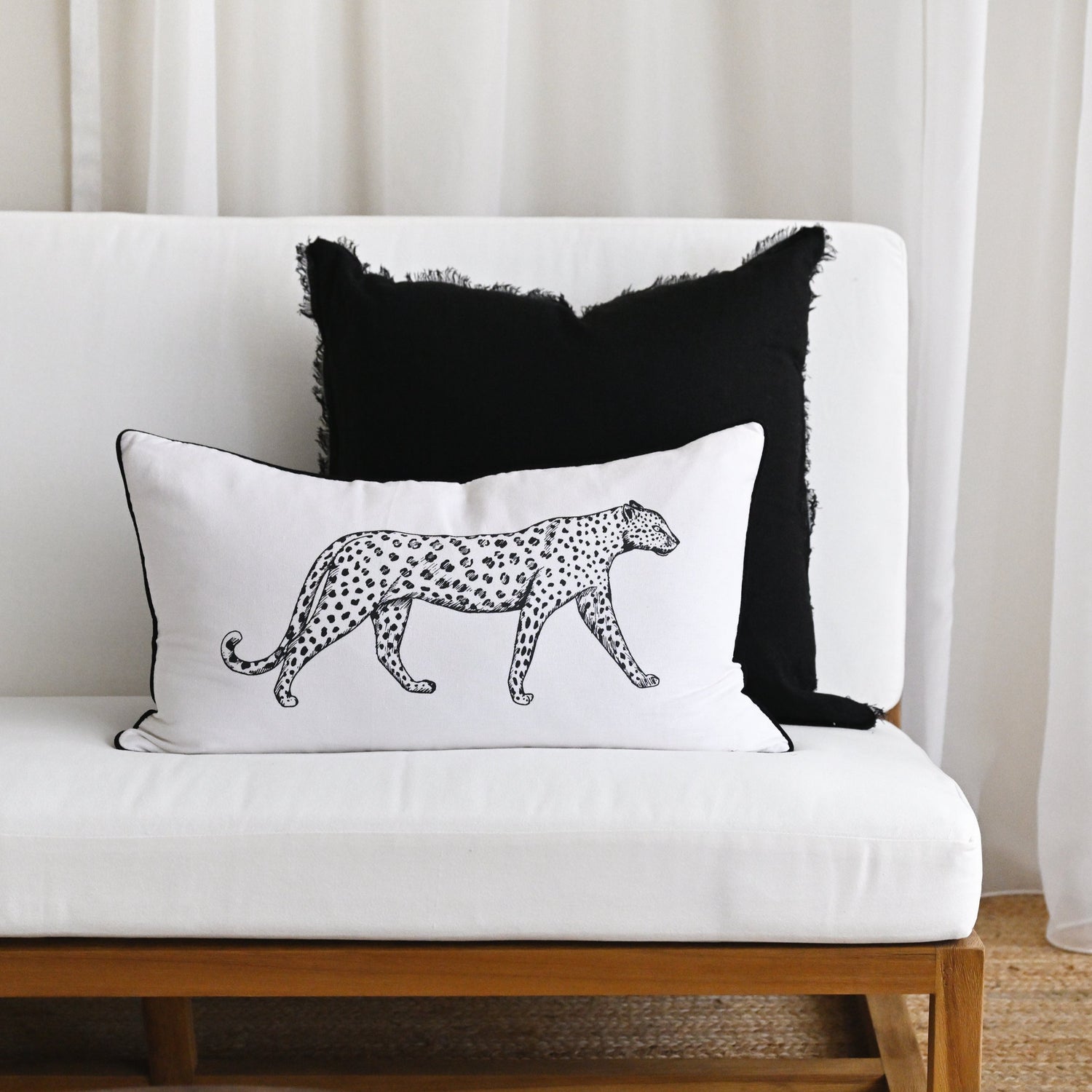 Black Leopard Cushion Cover - 60cm x 35cm