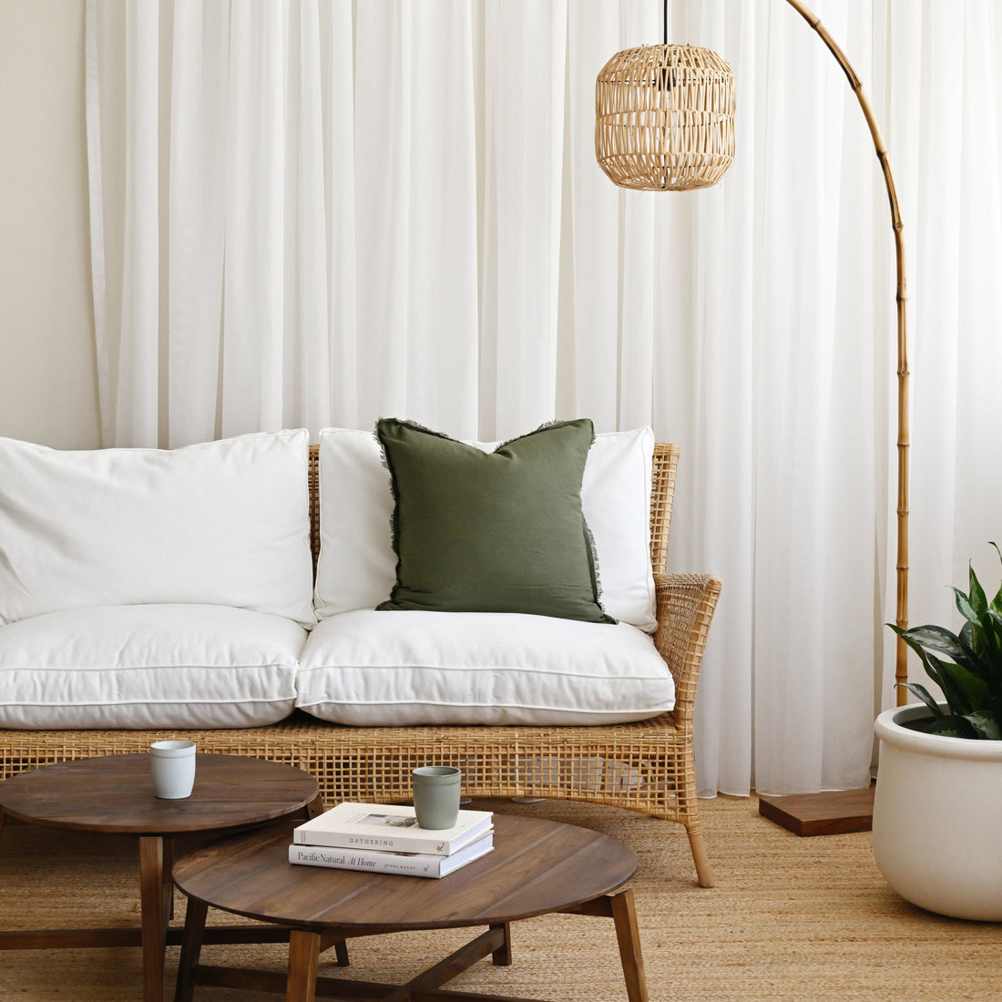 Olive Green Freya Linen Square Cushion Cover - 55cm x 55cm