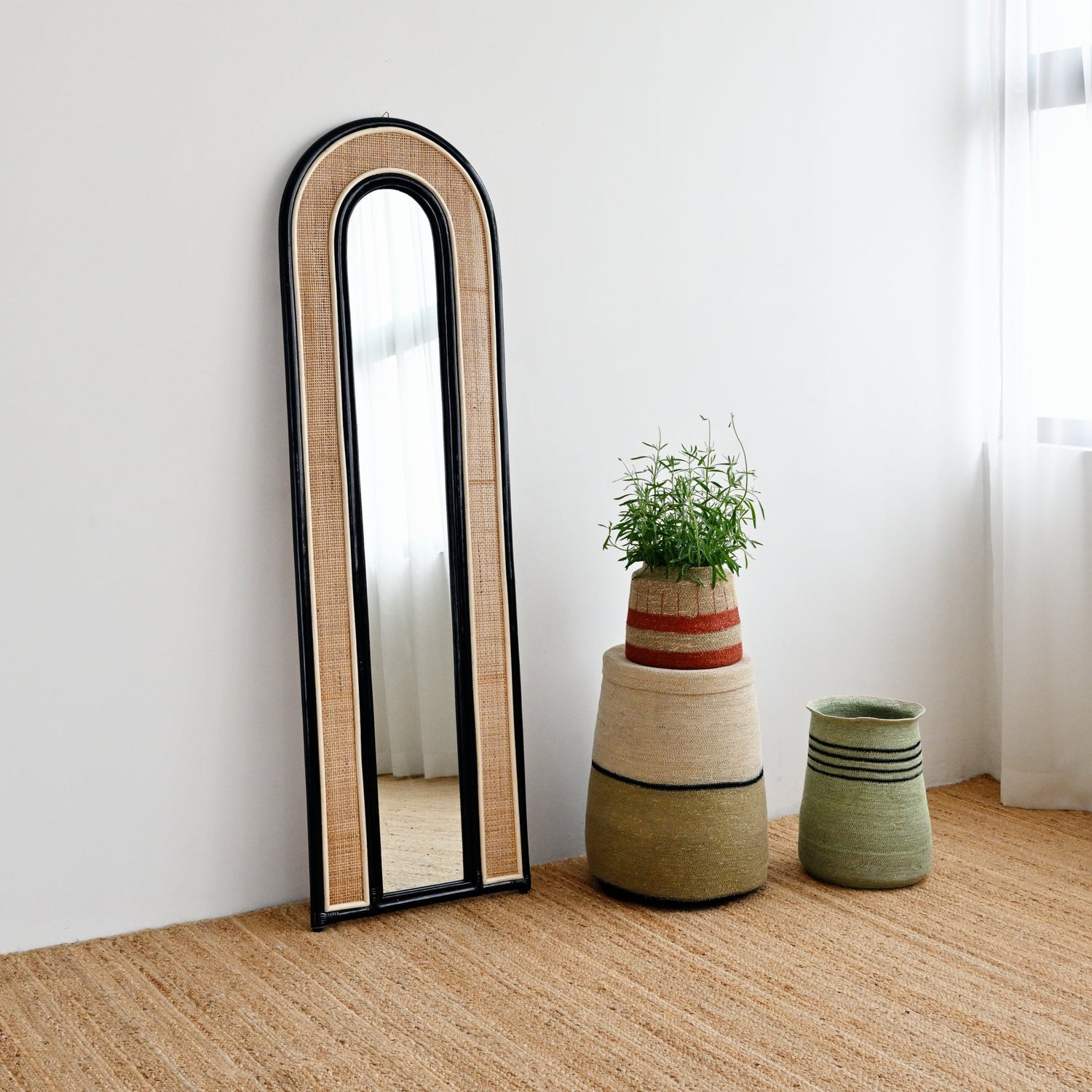 Rattan Arched Mirror - Black