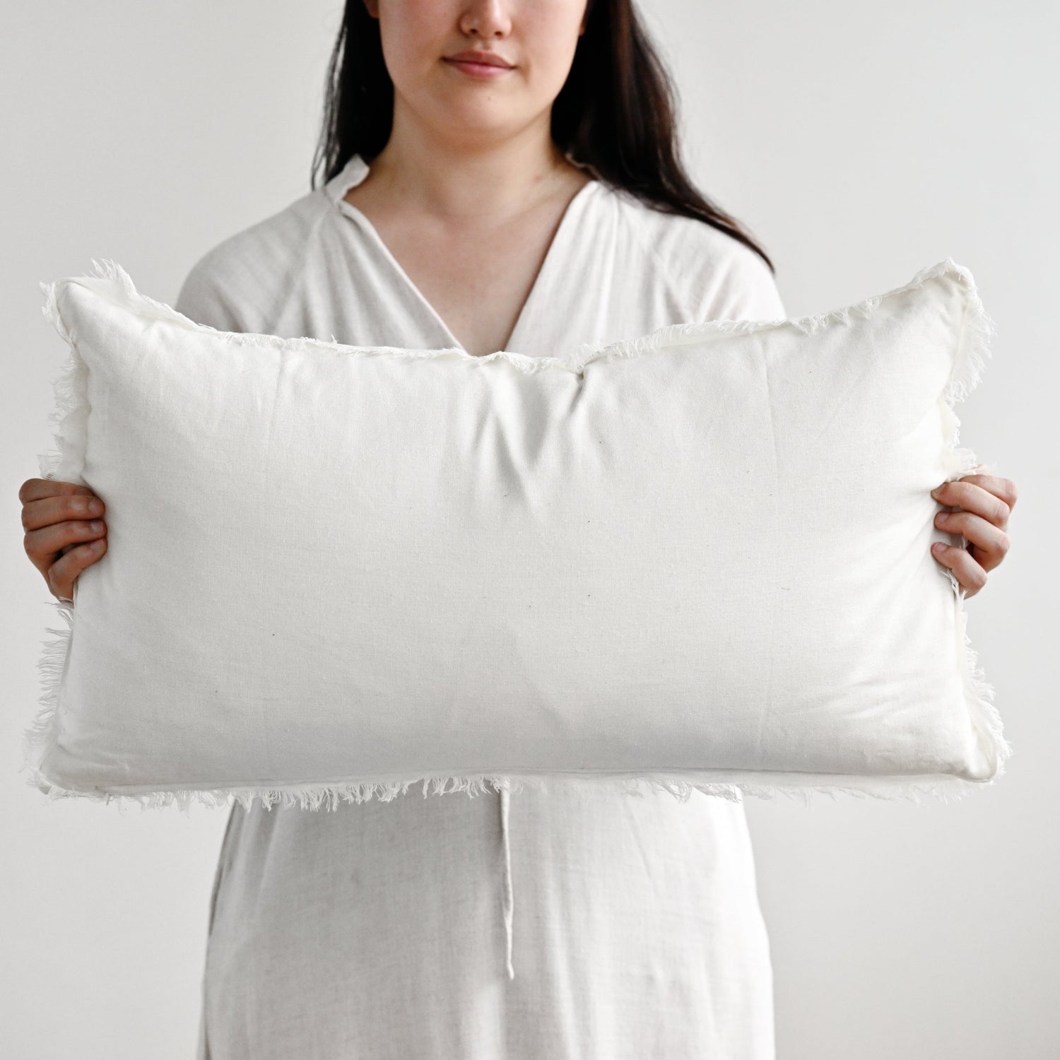 White Freya Linen Cushion 60cm x 35cm