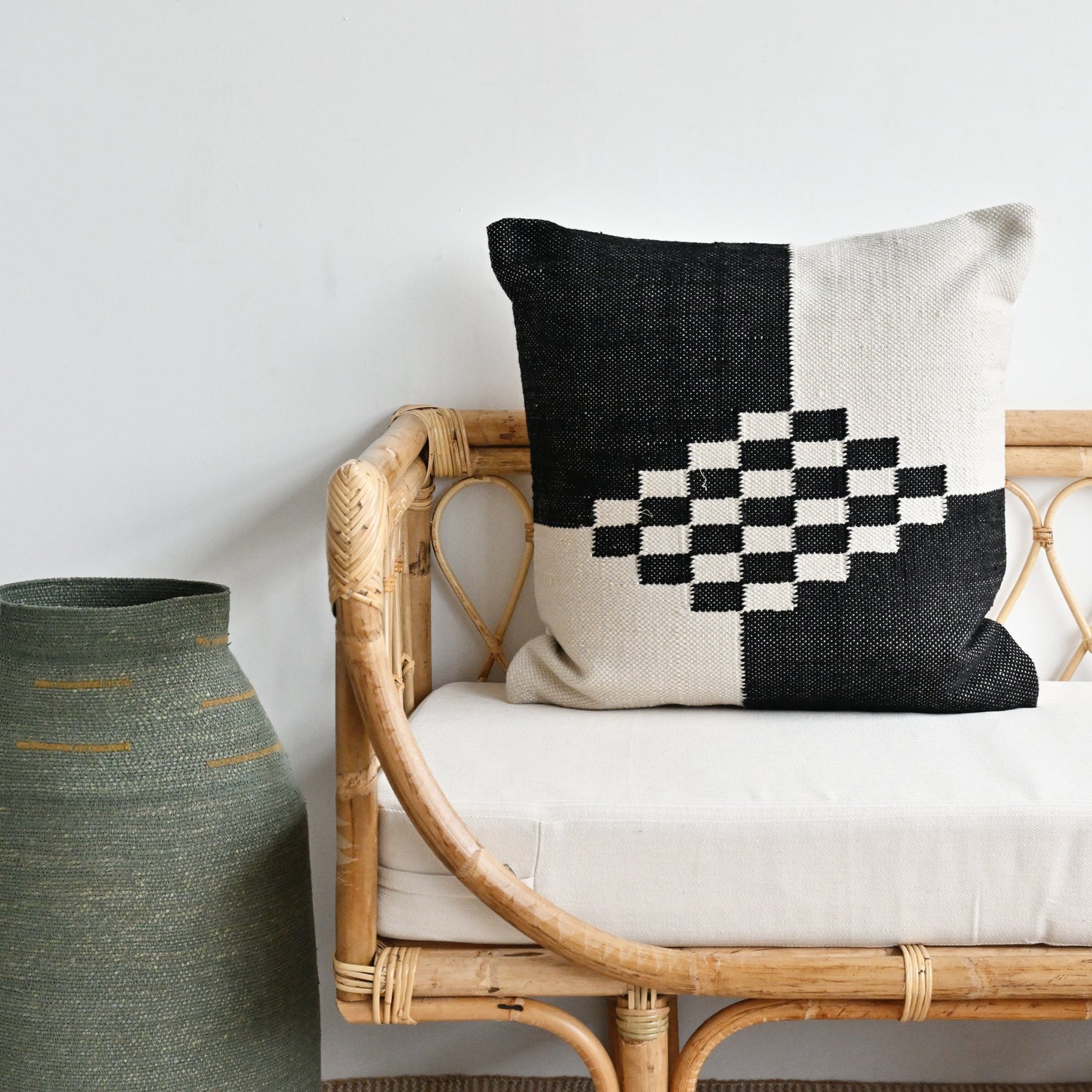 Checkered Indoor Outdoor Handwoven Cushion Cover - 55cm x 55cm