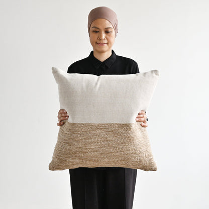 Half Taupe Indoor Outdoor Handwoven Cushion