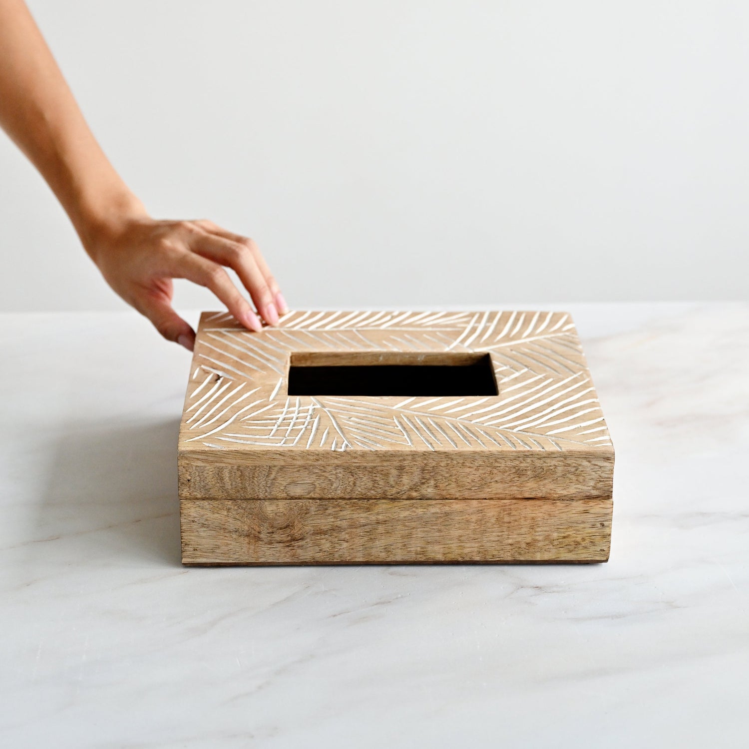 Wooden Napkin Box with Fern Patterns
