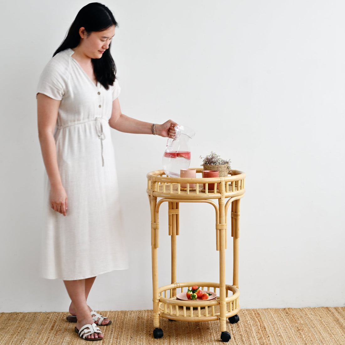 Sunshine Round Rattan Bar Cart - Natural