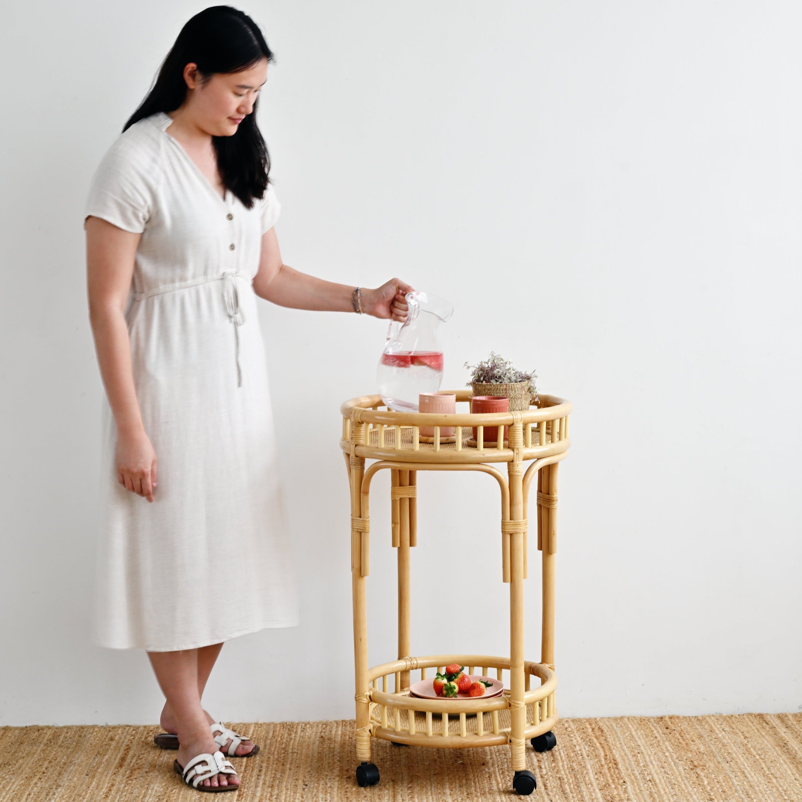Sunshine Round Rattan Bar Cart - Natural
