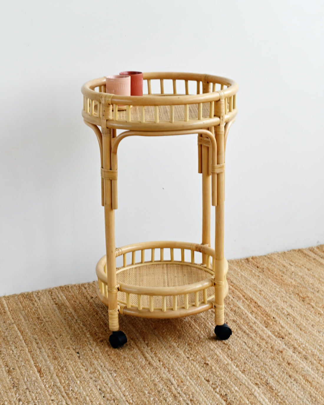 Sunshine Round Rattan Bar Cart - Natural
