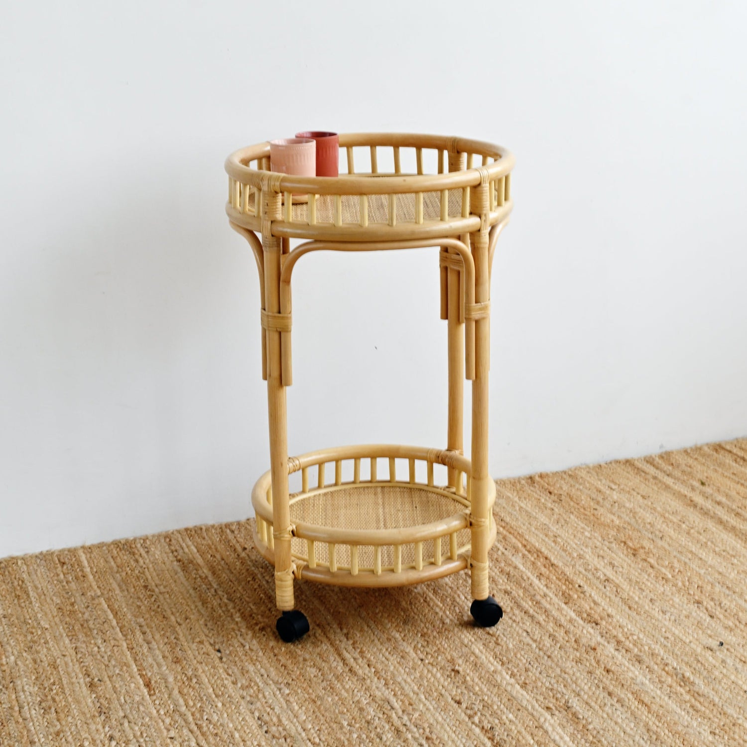 Sunshine Round Rattan Bar Cart - Natural