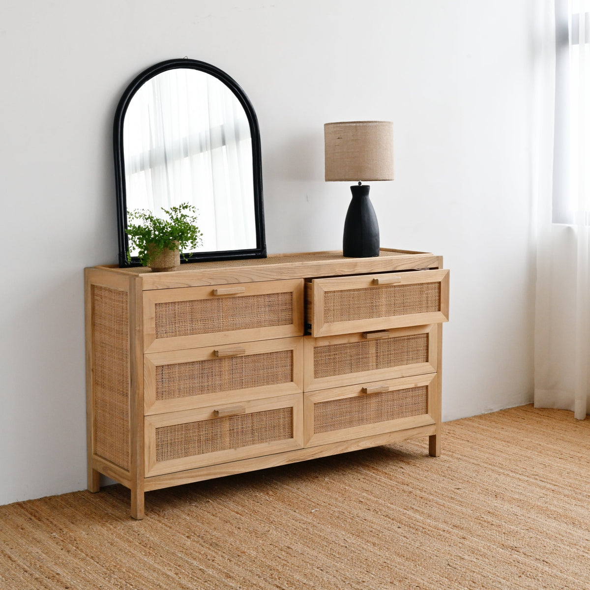Sunshine 6 Drawer Dresser with Rattan Panelling | Singapore – Island Living