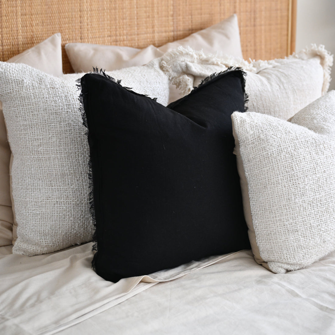 Black Freya Linen Cushion