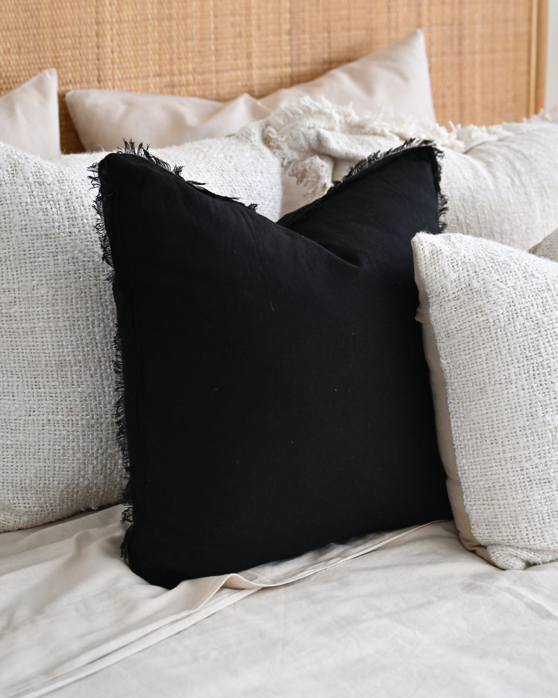 Black Freya Linen Cushion
