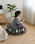 Round Raw Cotton Pouf with Tassels - Black