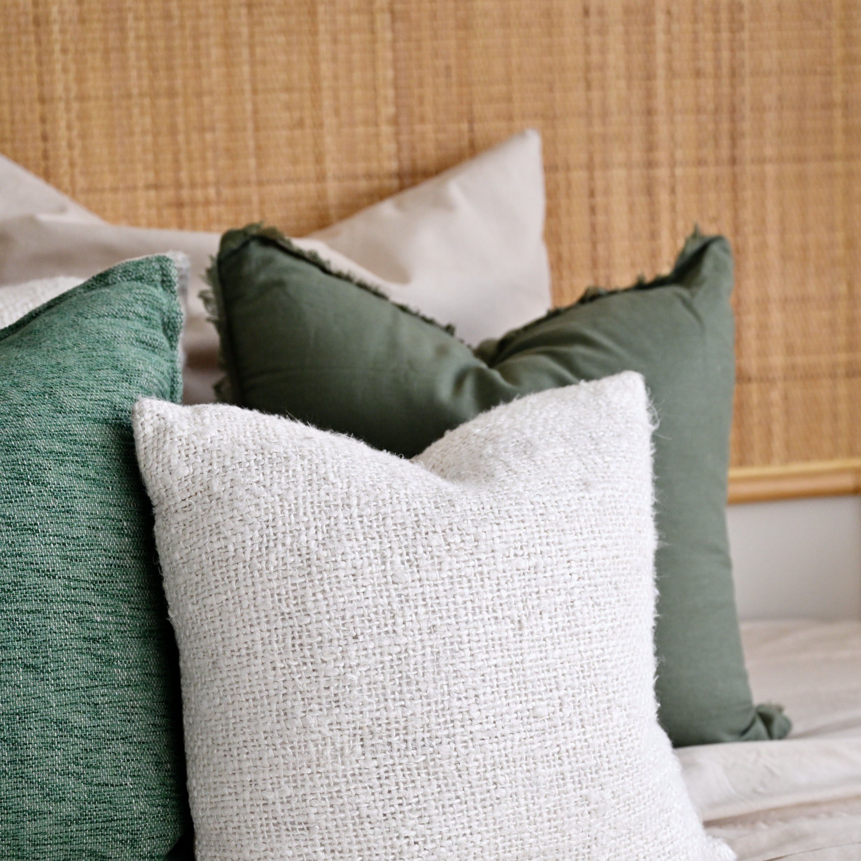 Olive Green Freya Linen Cushion - Square