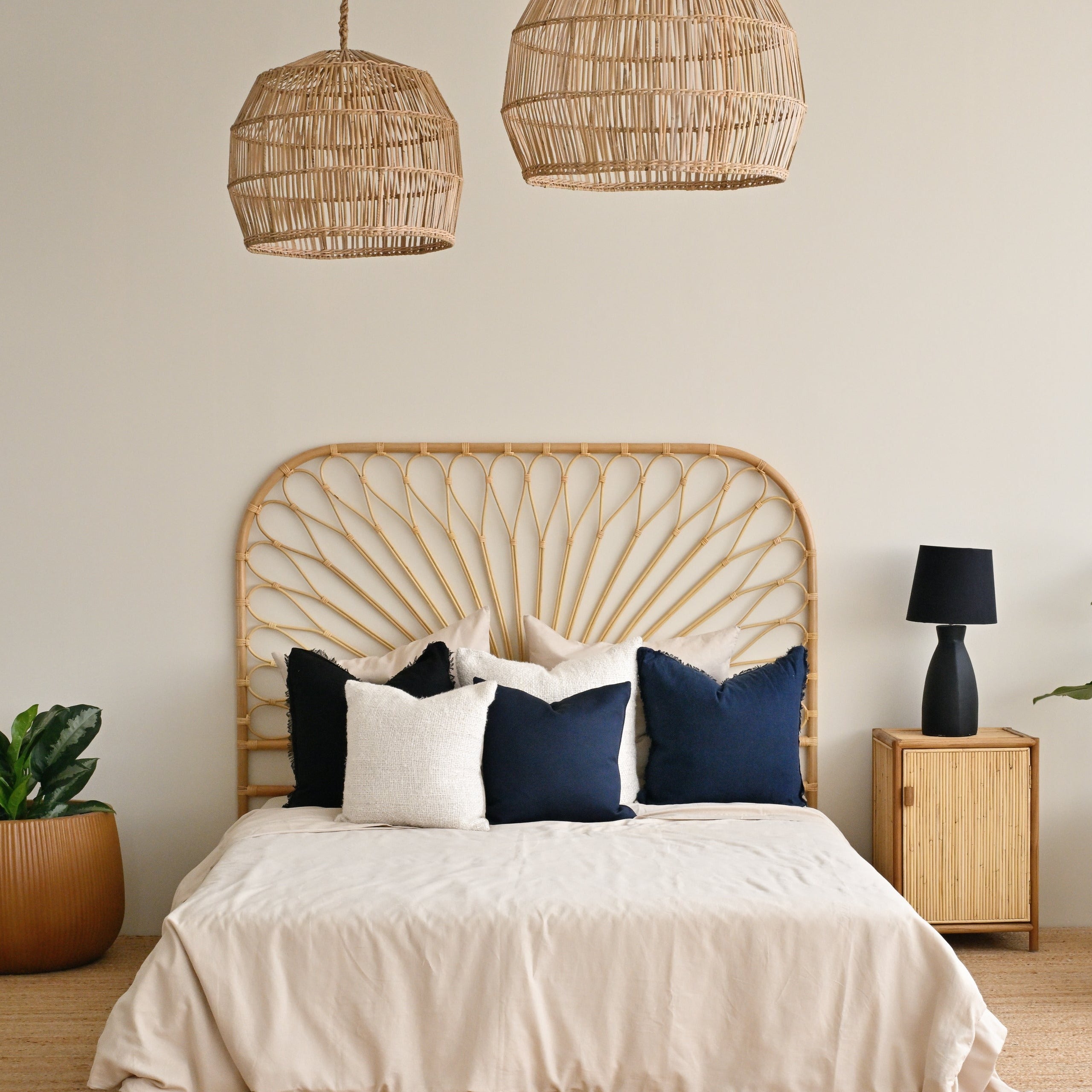 Navy Blue Freya Linen Cushion - Square
