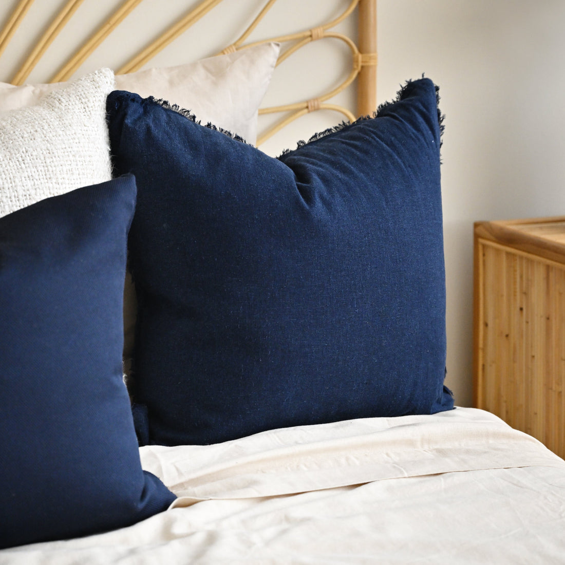 Navy Blue Freya Linen Cushion - Square