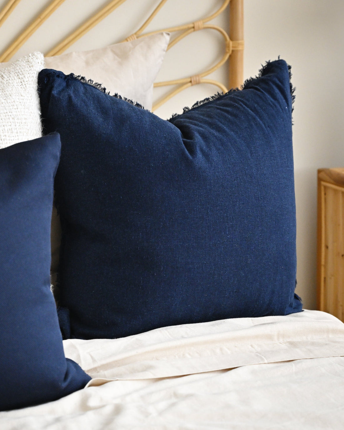 Navy Blue Freya Linen Cushion - Square