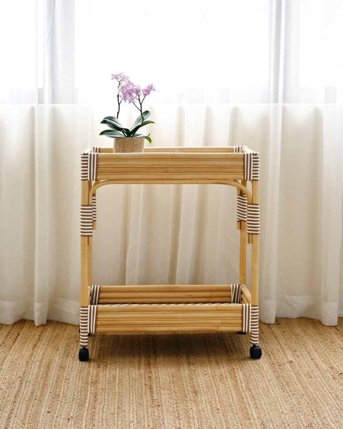 Isola Rattan Bar Cart - White and Tan