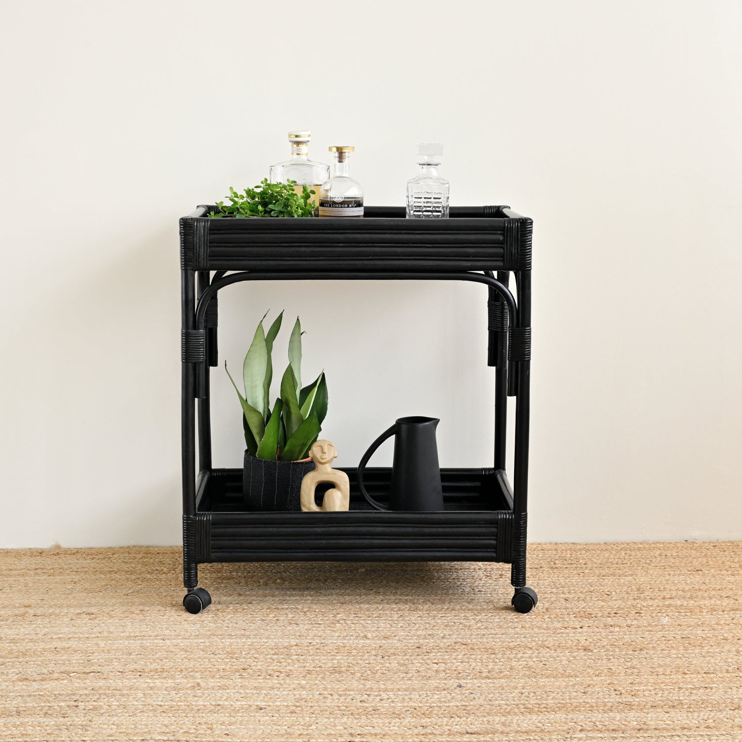 Isola Rattan Bar Cart - Black