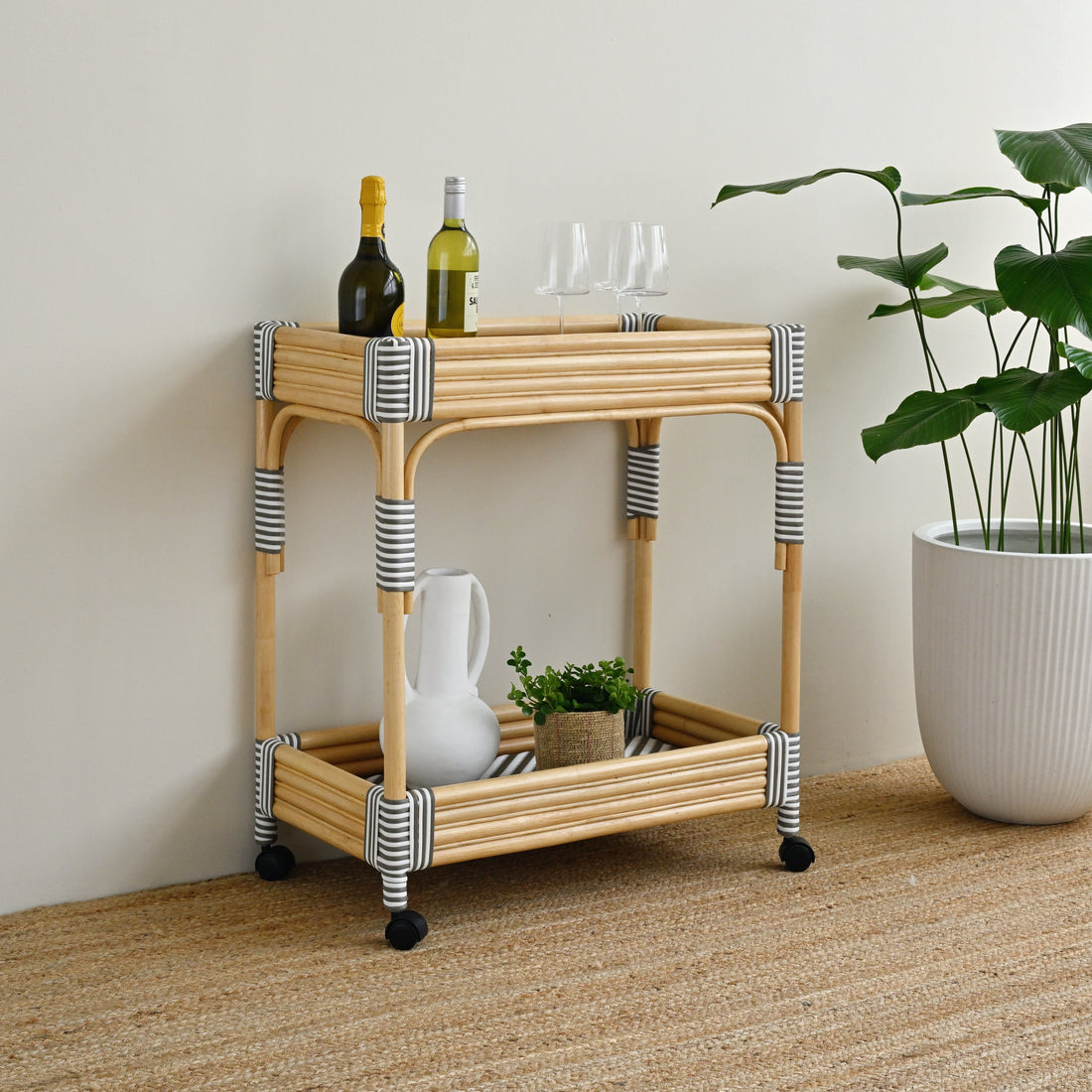 Isola Rattan Bar Cart - White and Grey