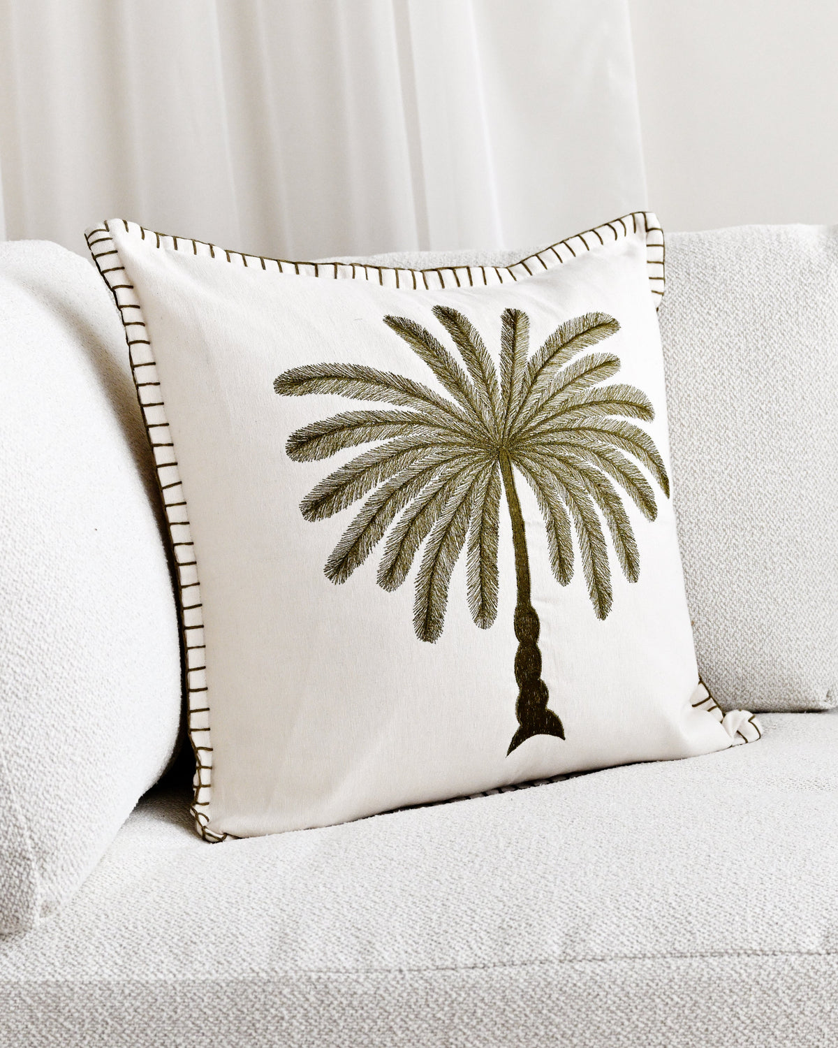 Dubai Palm Green Embroidery Cushion Cover