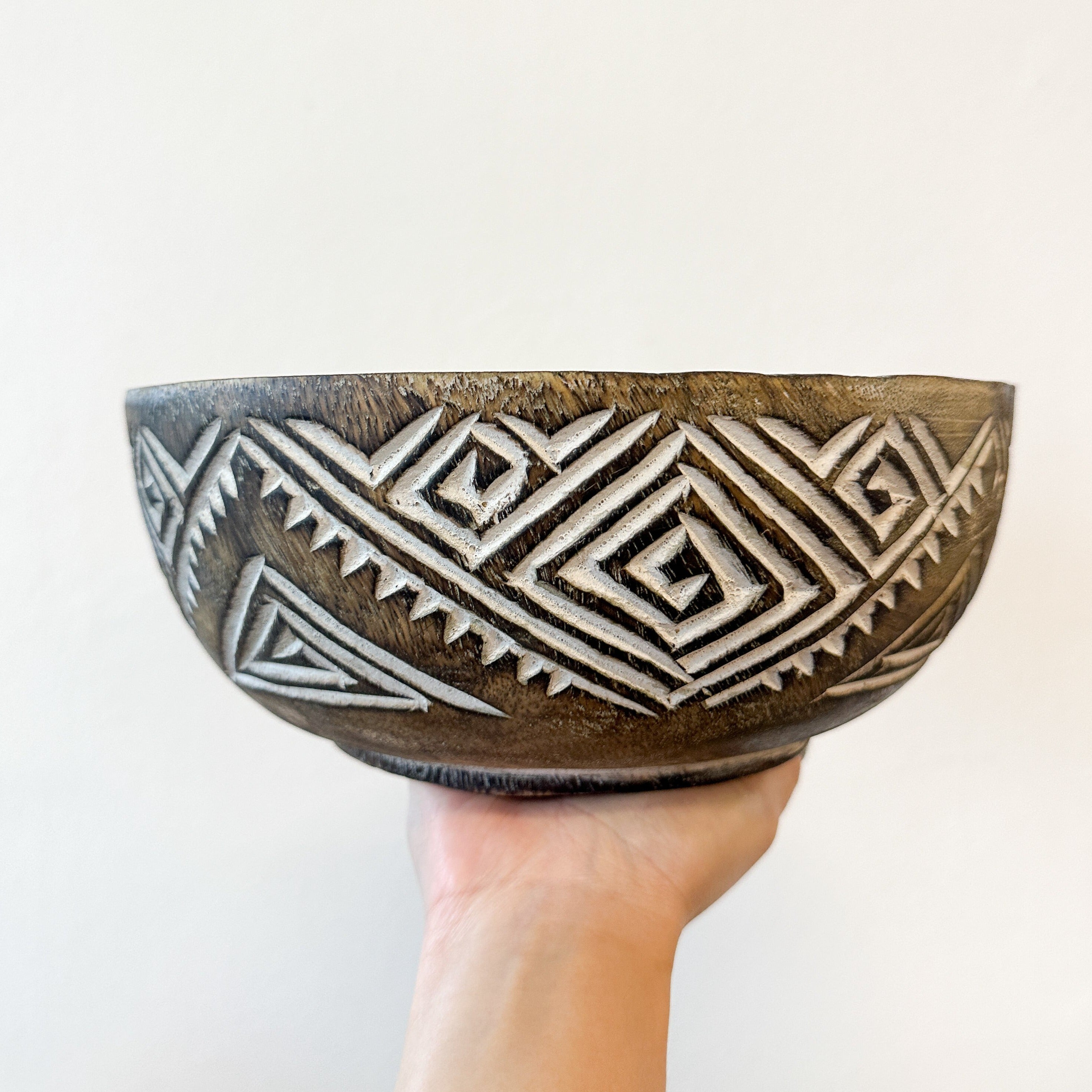 Hand Carved Tribal Display Bowl - 25 cm
