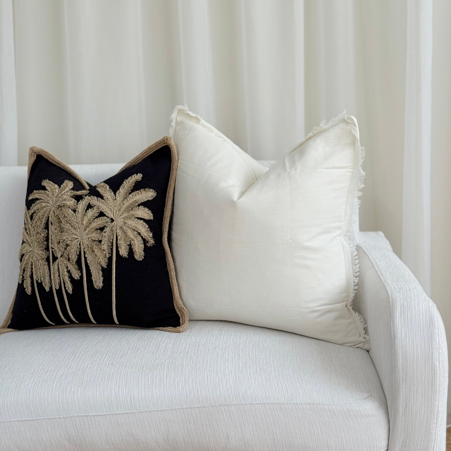Ivory Freya Linen Cushion Cover - 55cm x 55cm