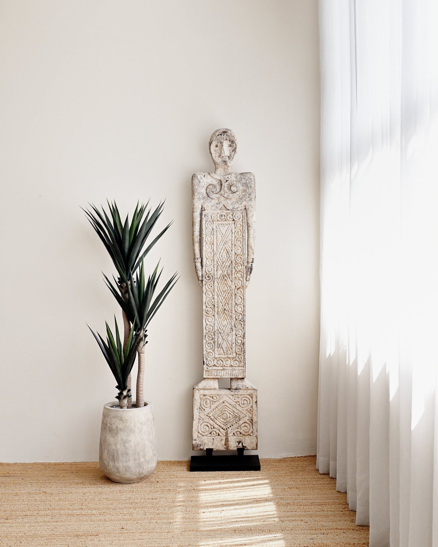 KR Curated Tall Tribal Standing Statue with Stand