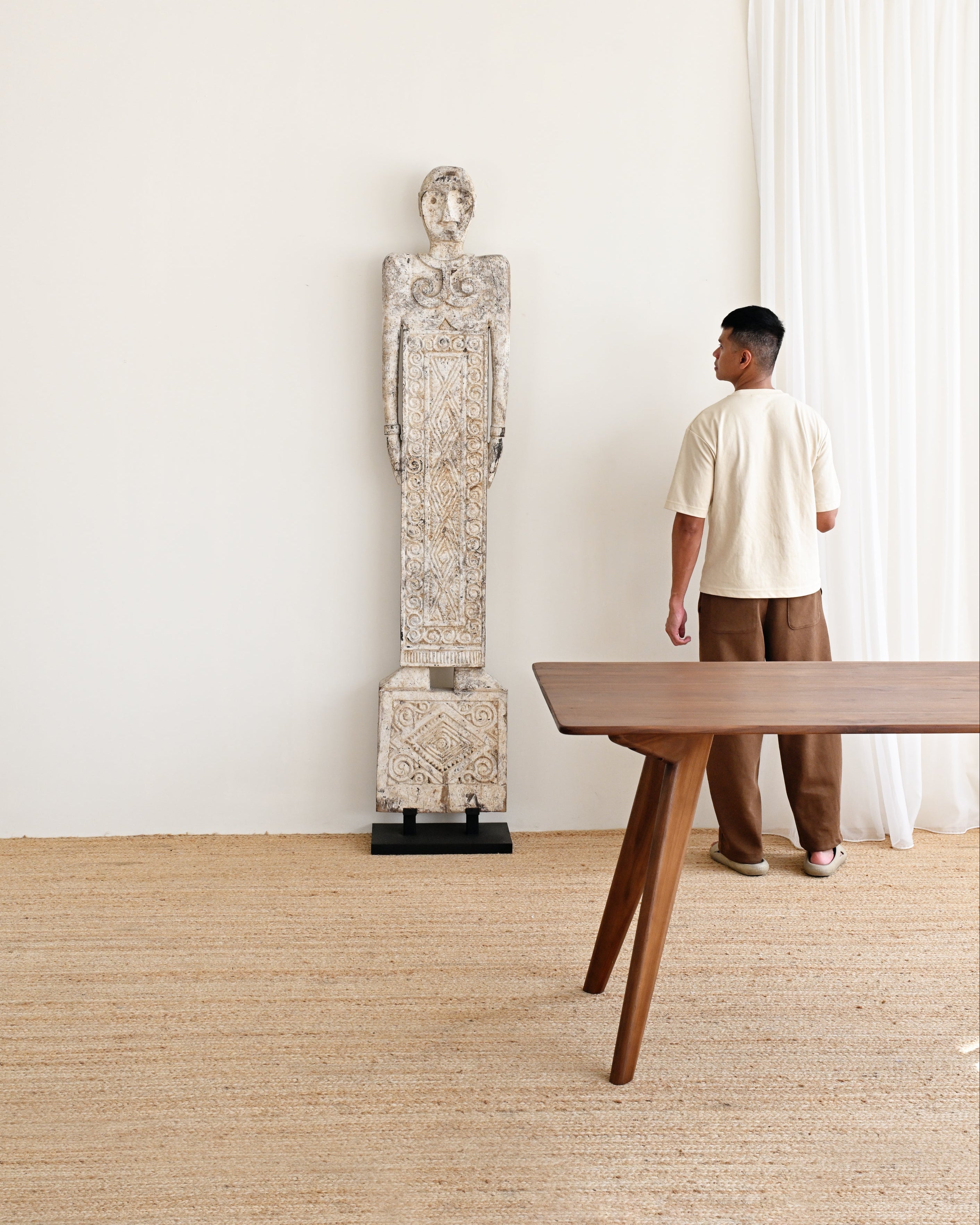 KR Curated Tall Tribal Standing Statue with Stand