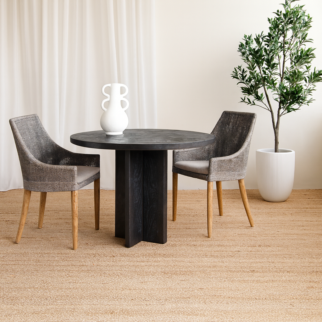Karo Round Dining Table - Rustic Black