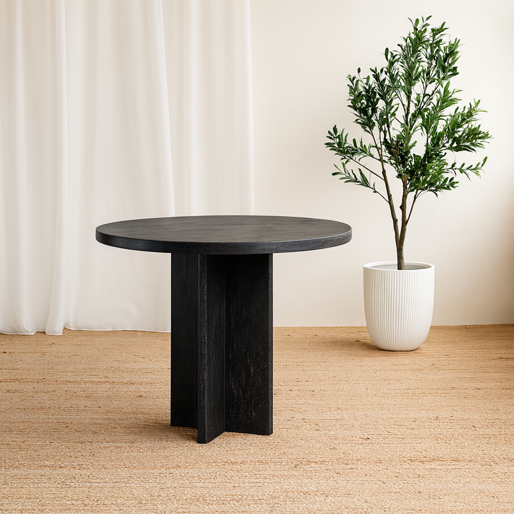 Karo Round Dining Table - Rustic Black