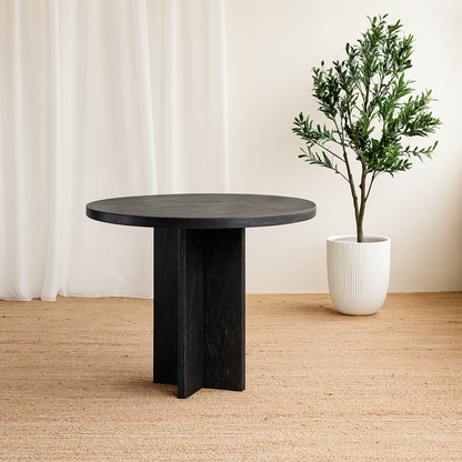 Karo Round Dining Table - Rustic Black