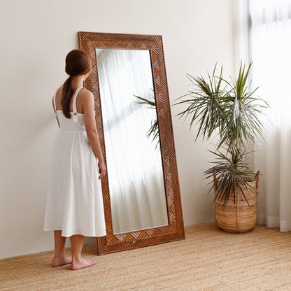 Manado Brown Washed Carved Mirror - 80cm x 180cm