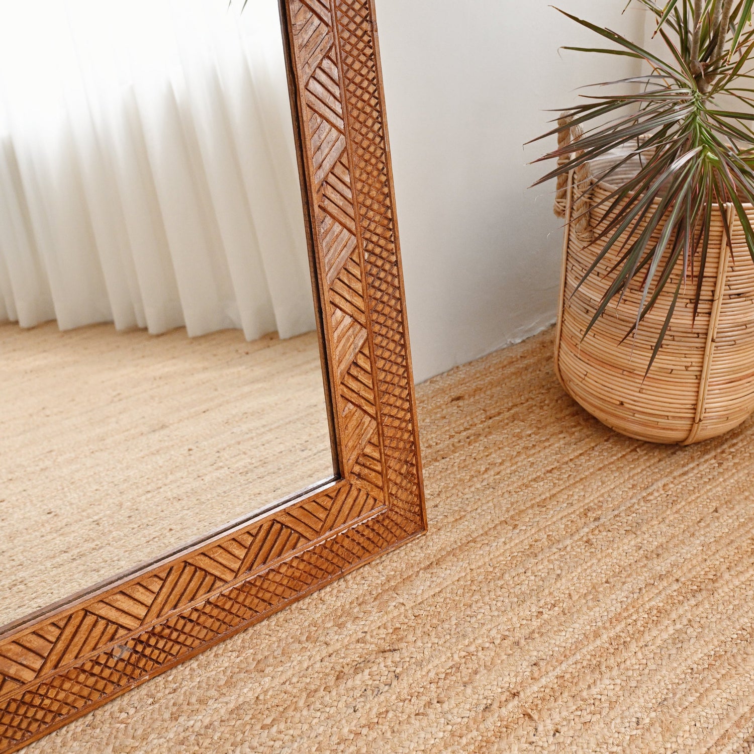 Manado Brown Washed Carved Mirror - 80cm x 180cm 2