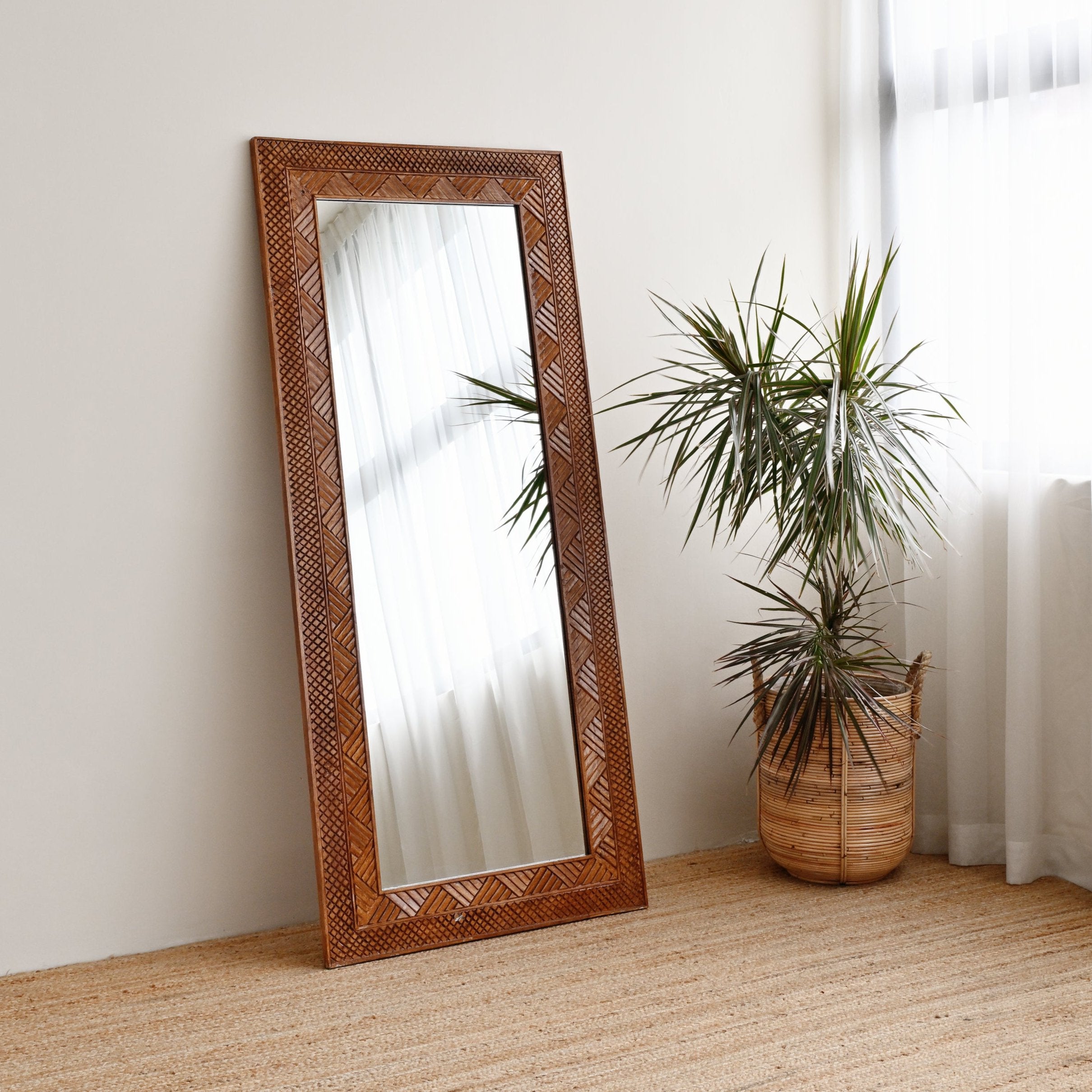 Manado Brown Washed Carved Mirror - 80cm x 180cm 7 