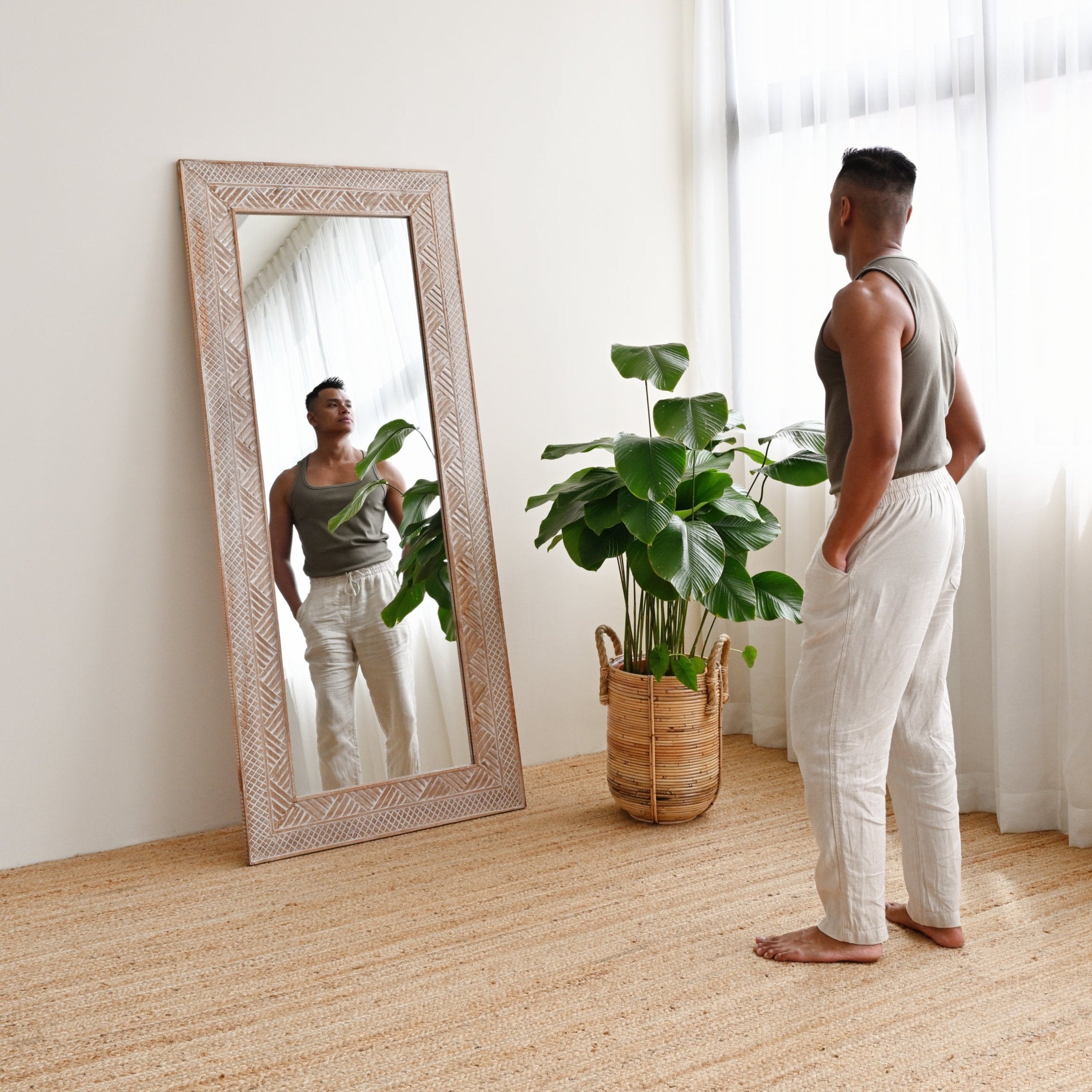 Manado White Carved Mirror - 80cm x 180cm