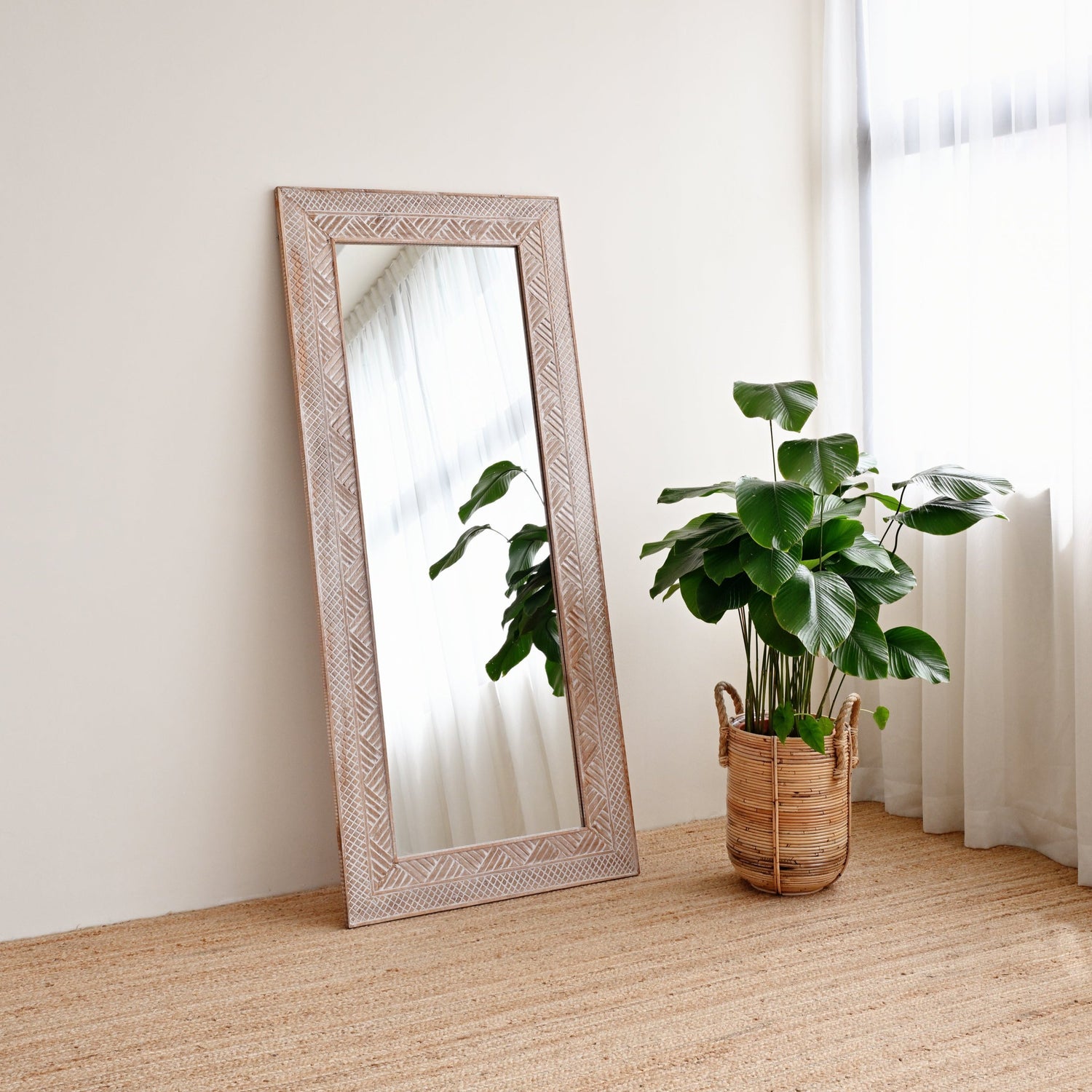 Manado White Carved Mirror - 80cm x 180cm 3