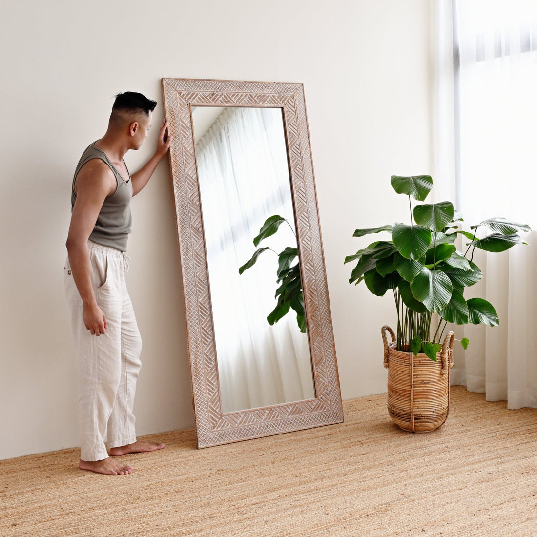 Manado White Carved Mirror - 80cm x 180cm 4