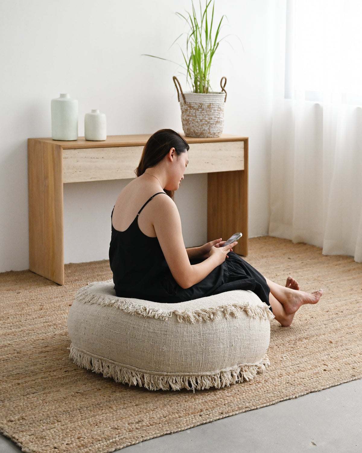 Natural Pouf with Fringe
