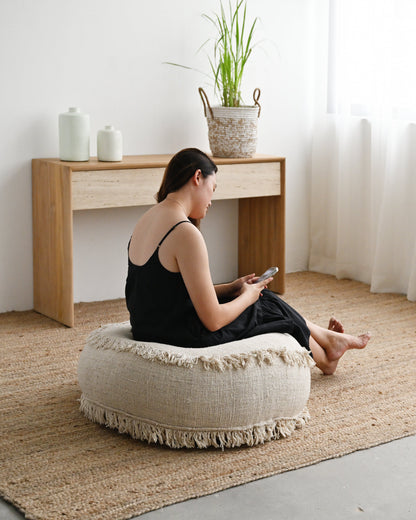 Natural Pouf with Fringe