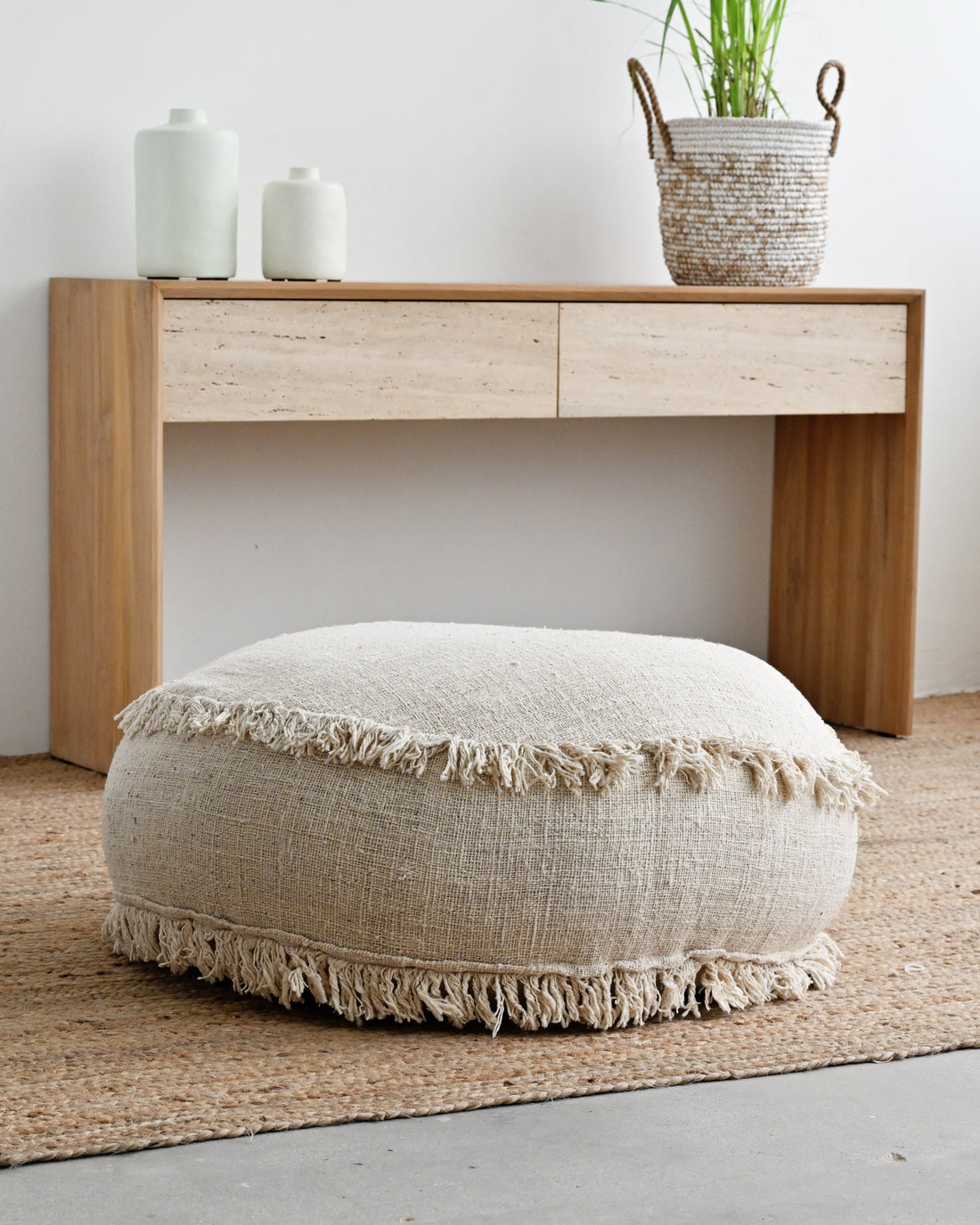 Natural Pouf with Fringe
