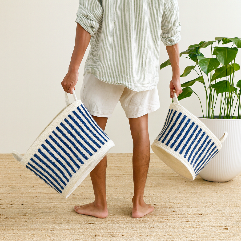 Noir Jute Striped Basket