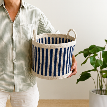 Noir Jute Striped Basket