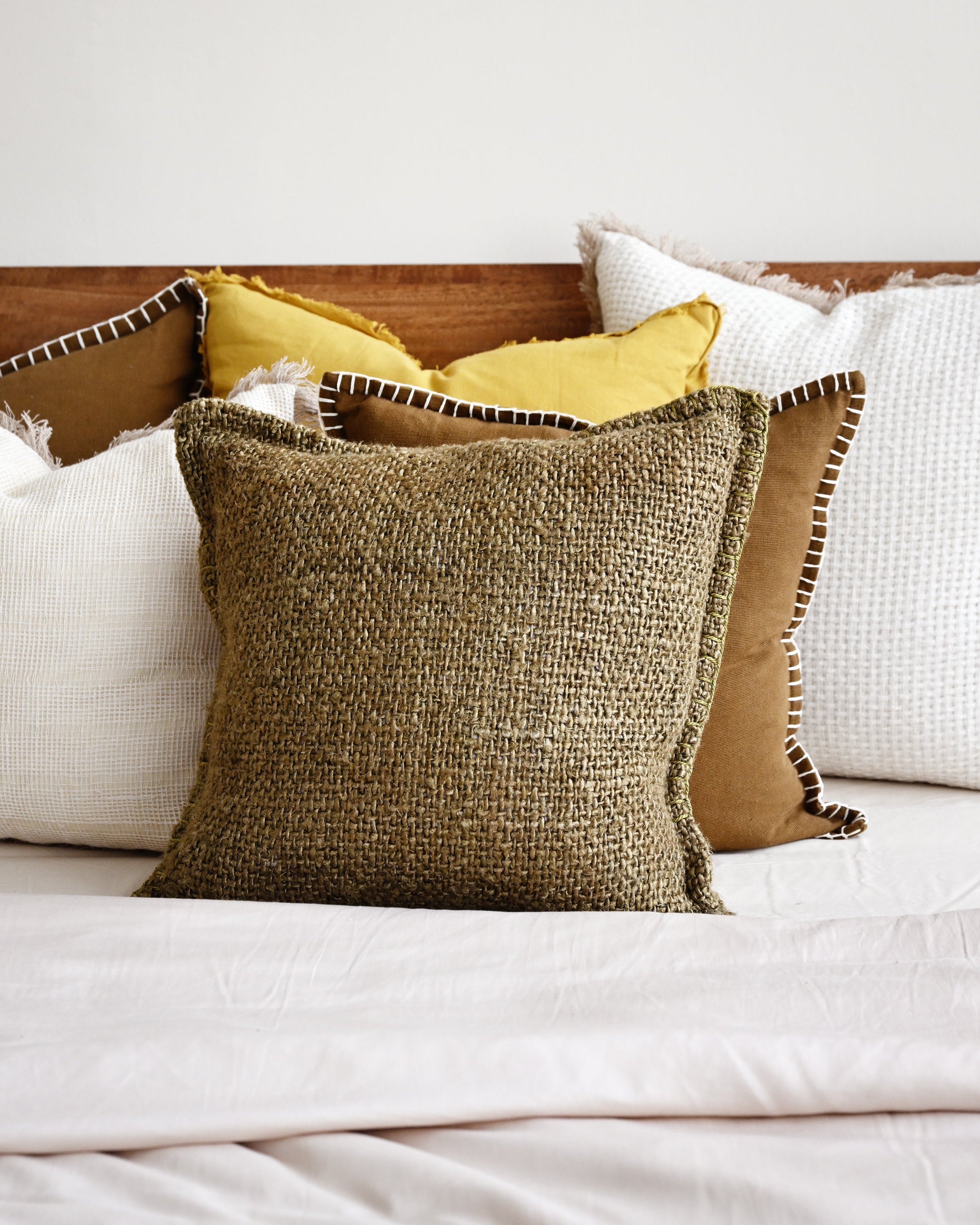 Olive Stitched Cushion Cover - 45cm x 45cm