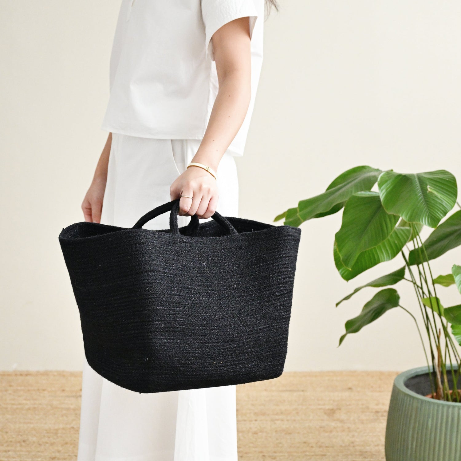 Rectangle Black Jute Storage Basket