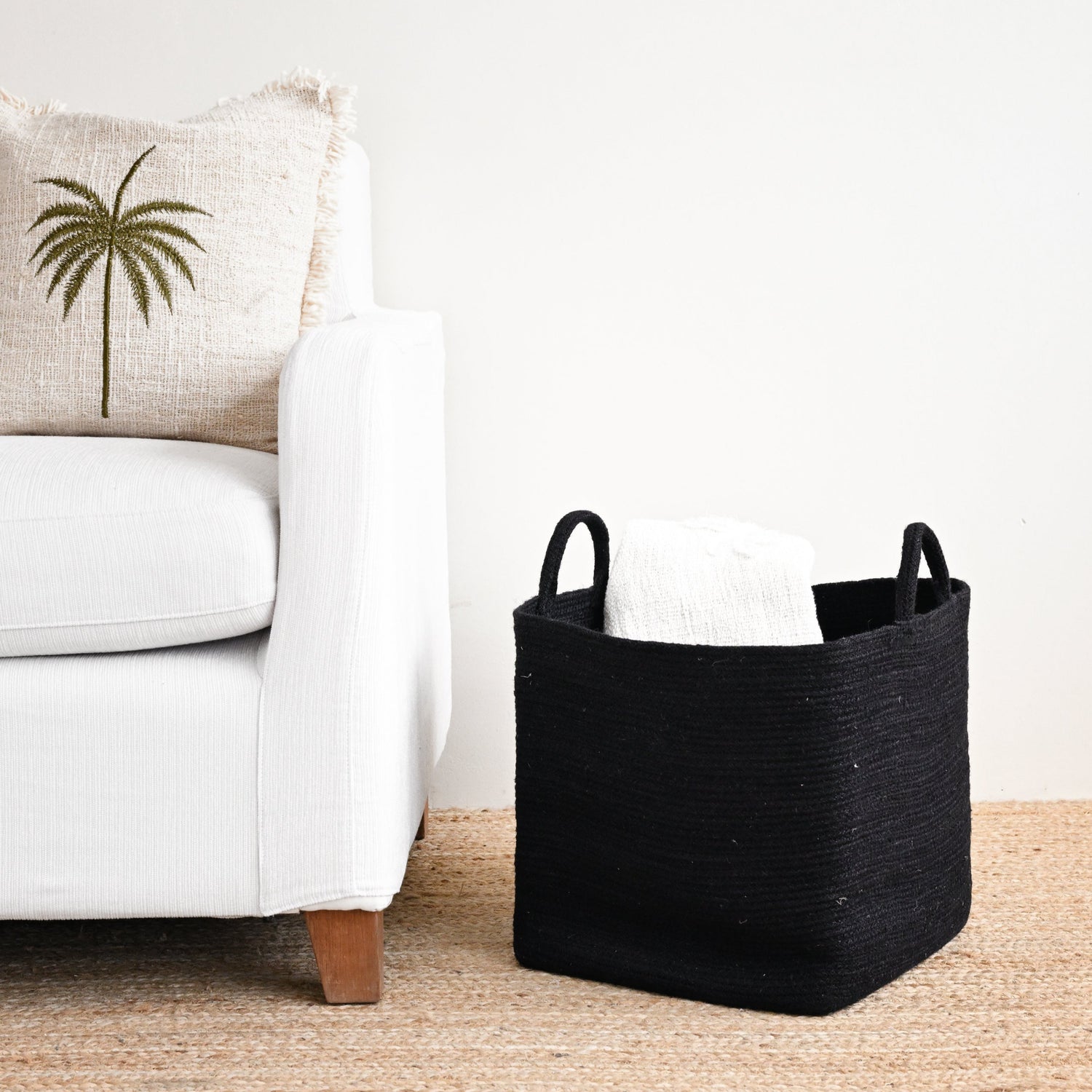Rectangle Black Jute Storage Basket