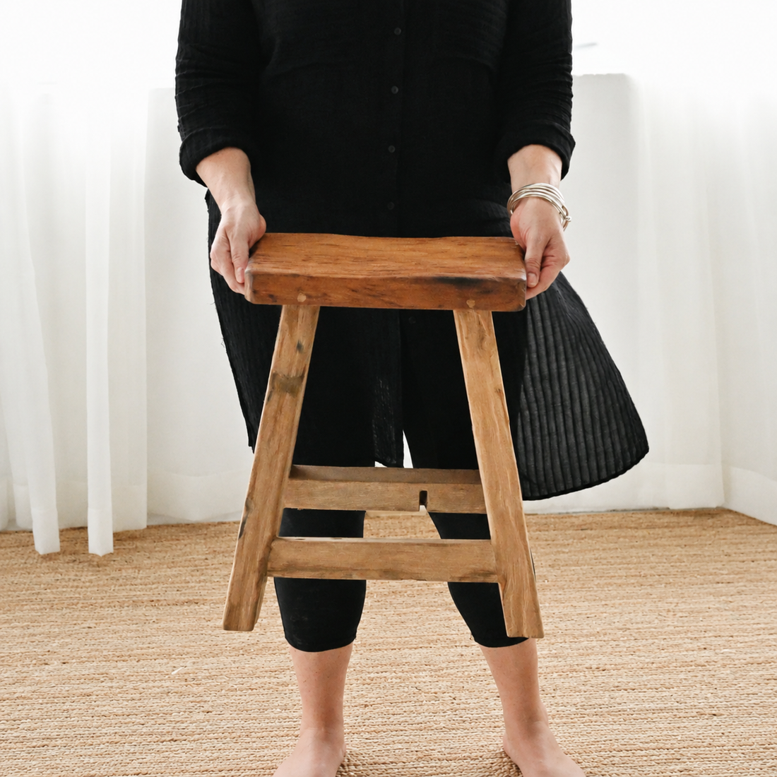 Recycled Teak Stool - H45cm