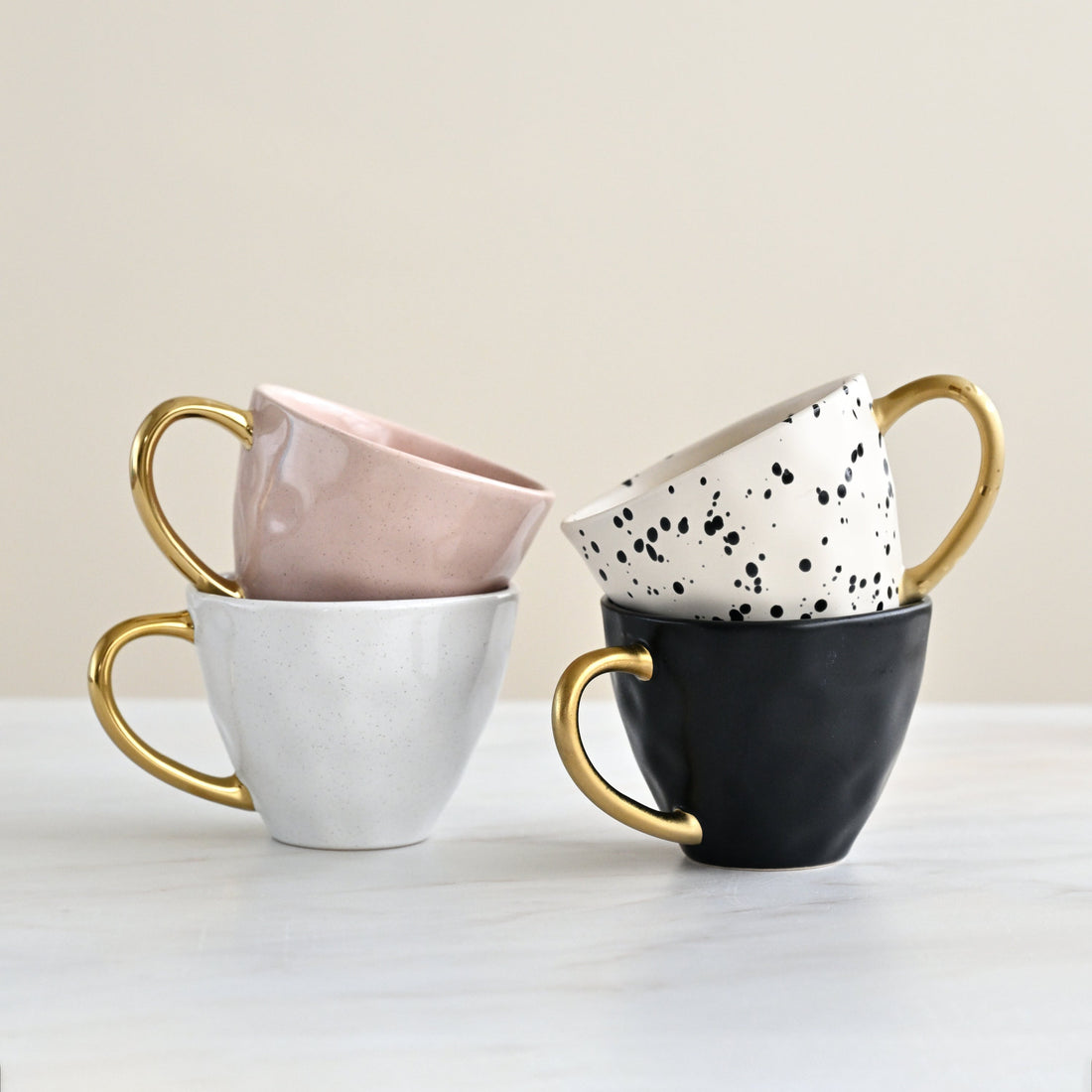 Speckle Mugs Gold Handle - Set of 4